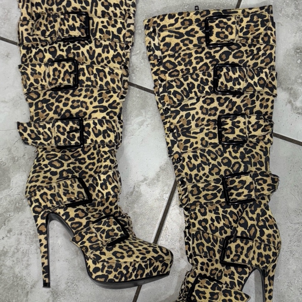 Leopard Print High Heel Boots